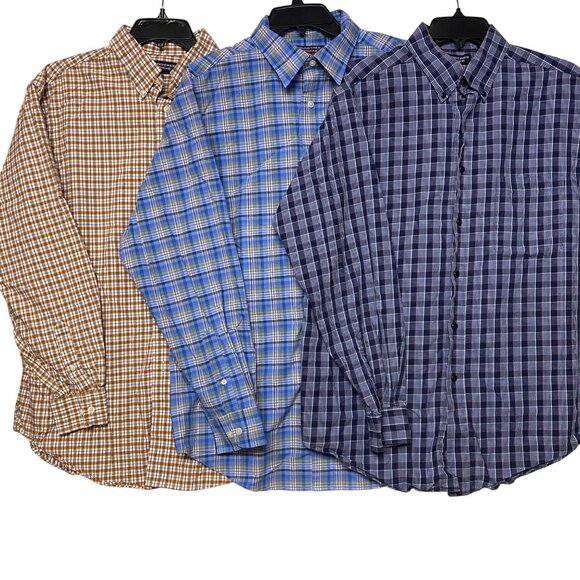 Roundtree & Yorke Mens Long Sleeve Button-Down Plaid Shirts 3 Pack L - Picture 2 of 11